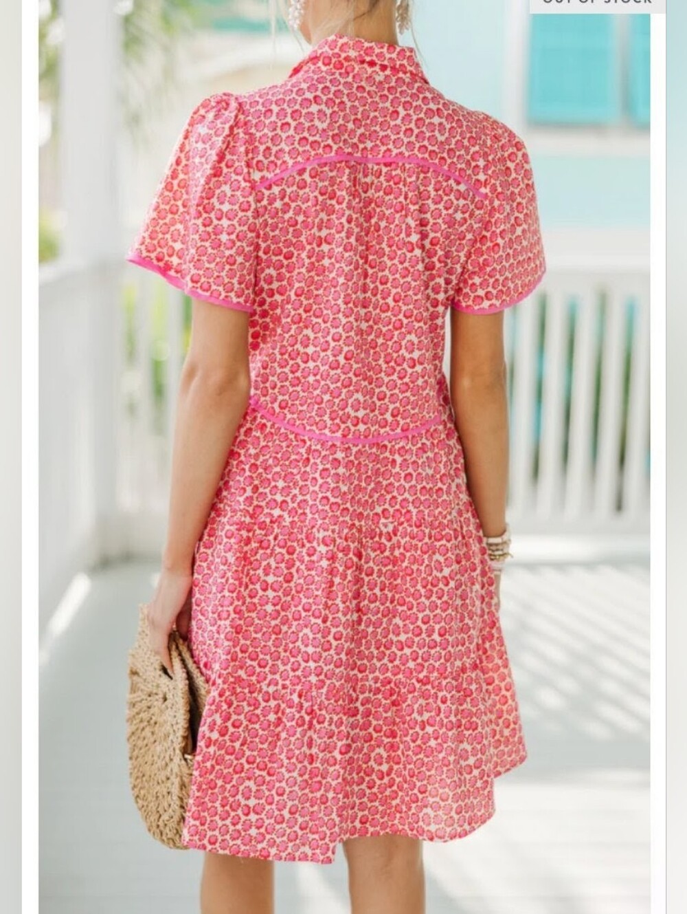 Umgee Pink Printed Collared Tiered Mini Dress - Picture 2 of 16
